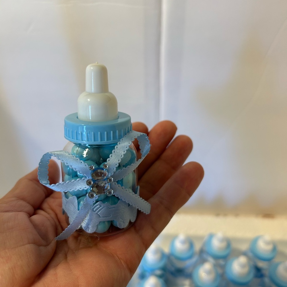Charming Blue Baby Bottle Favor with Ribbon